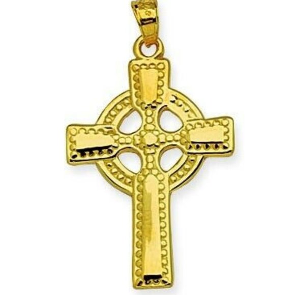 14k Solid Real Gold Irish Celtic Cross Pendant